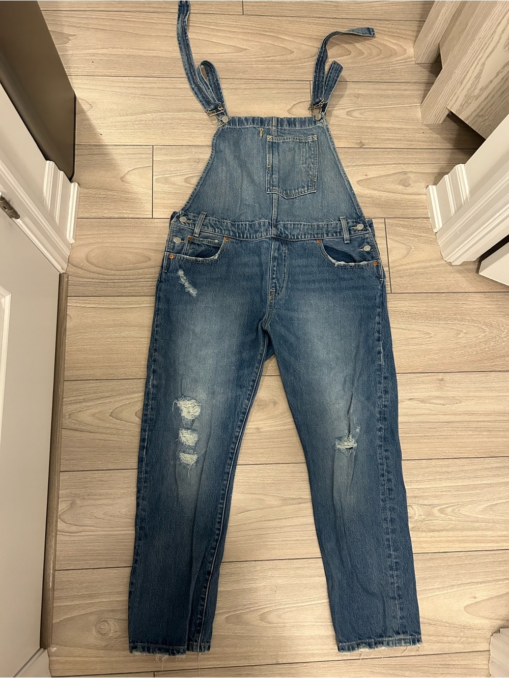 Distressed Blue Denim Overalls